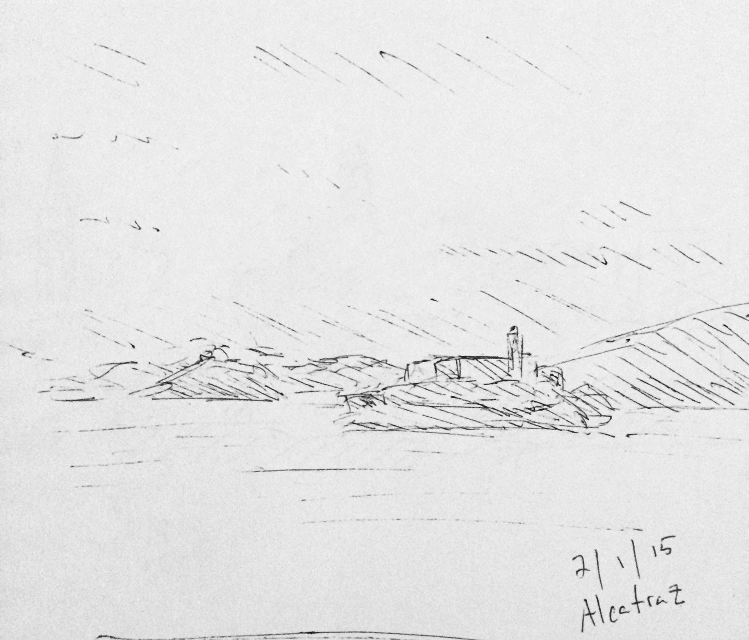 Sketch of Alcatraz and Angel Island. San Francisco, CA.